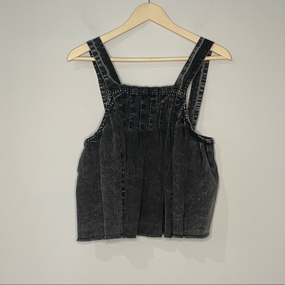 Free People Tops - Free People black denim pleated baby doll festival tank